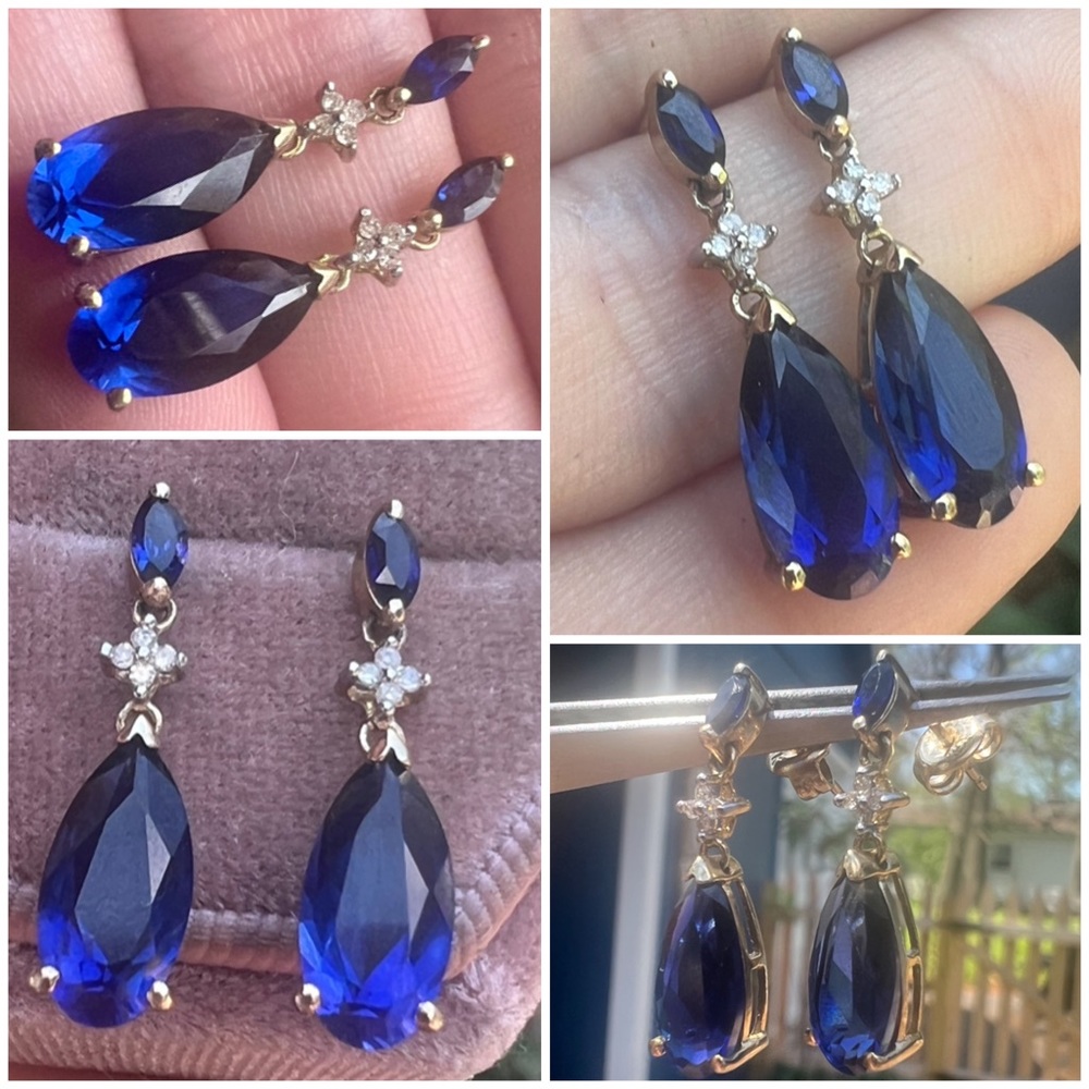 Sapphire Blue and Gold Teardrop Earrings